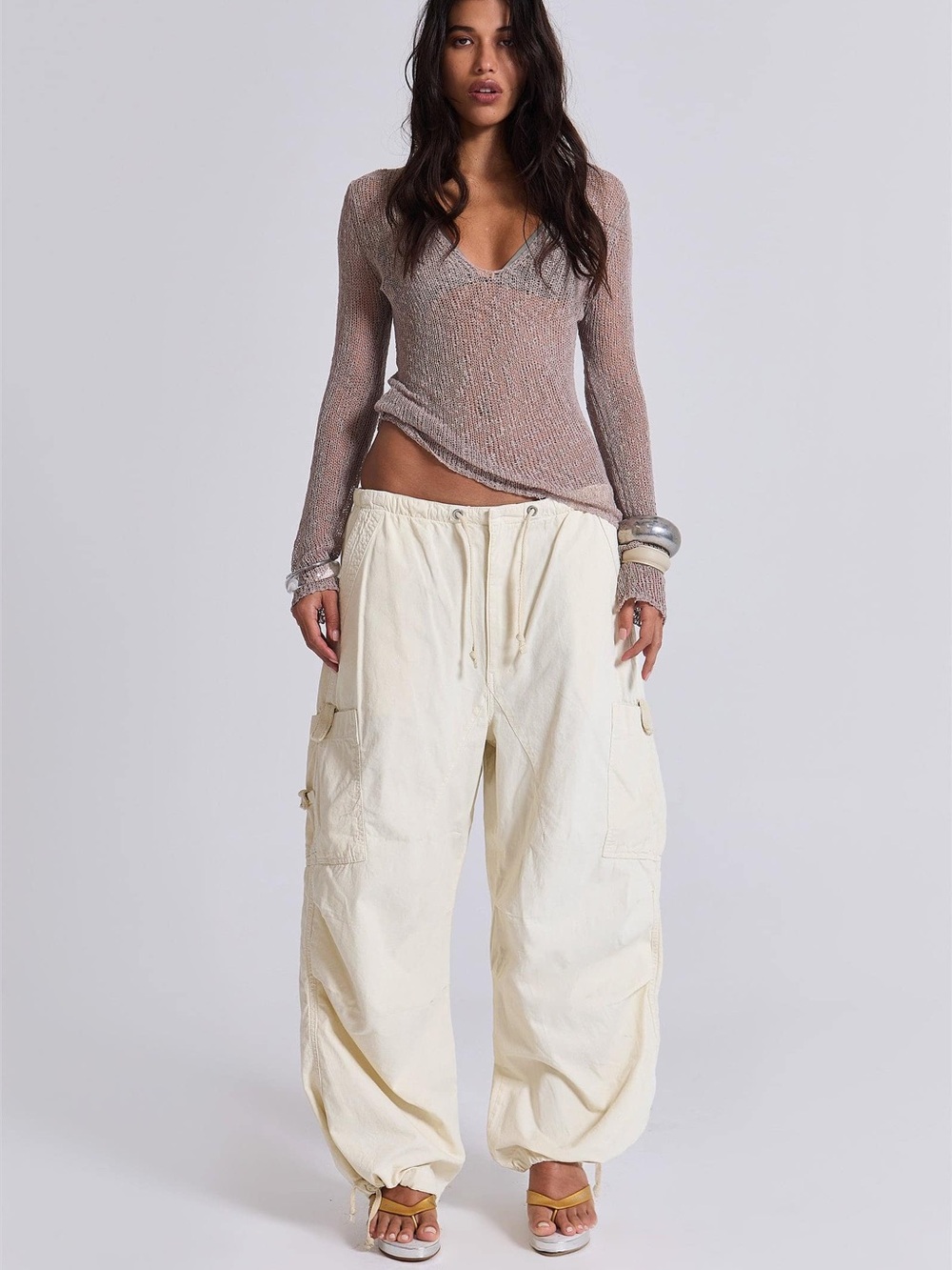 Jaded London Parachute Pant Ecru Cargo Pant Size Small EUC